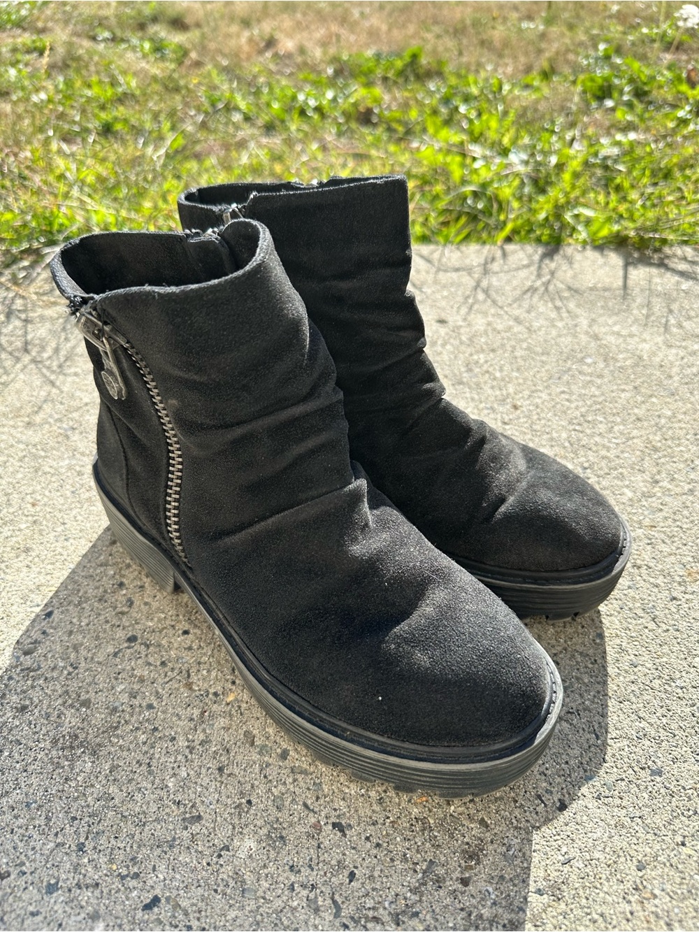 Blowfish Black Suede Ankle Boots with Side Zip